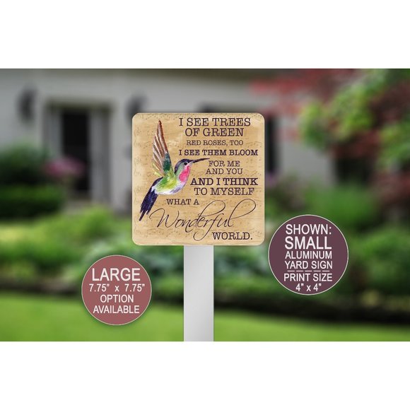 What A Wonderful World Yard & Patio Sign, Hummingbird Gifts Garden Home Decor - Picture 1 of 4